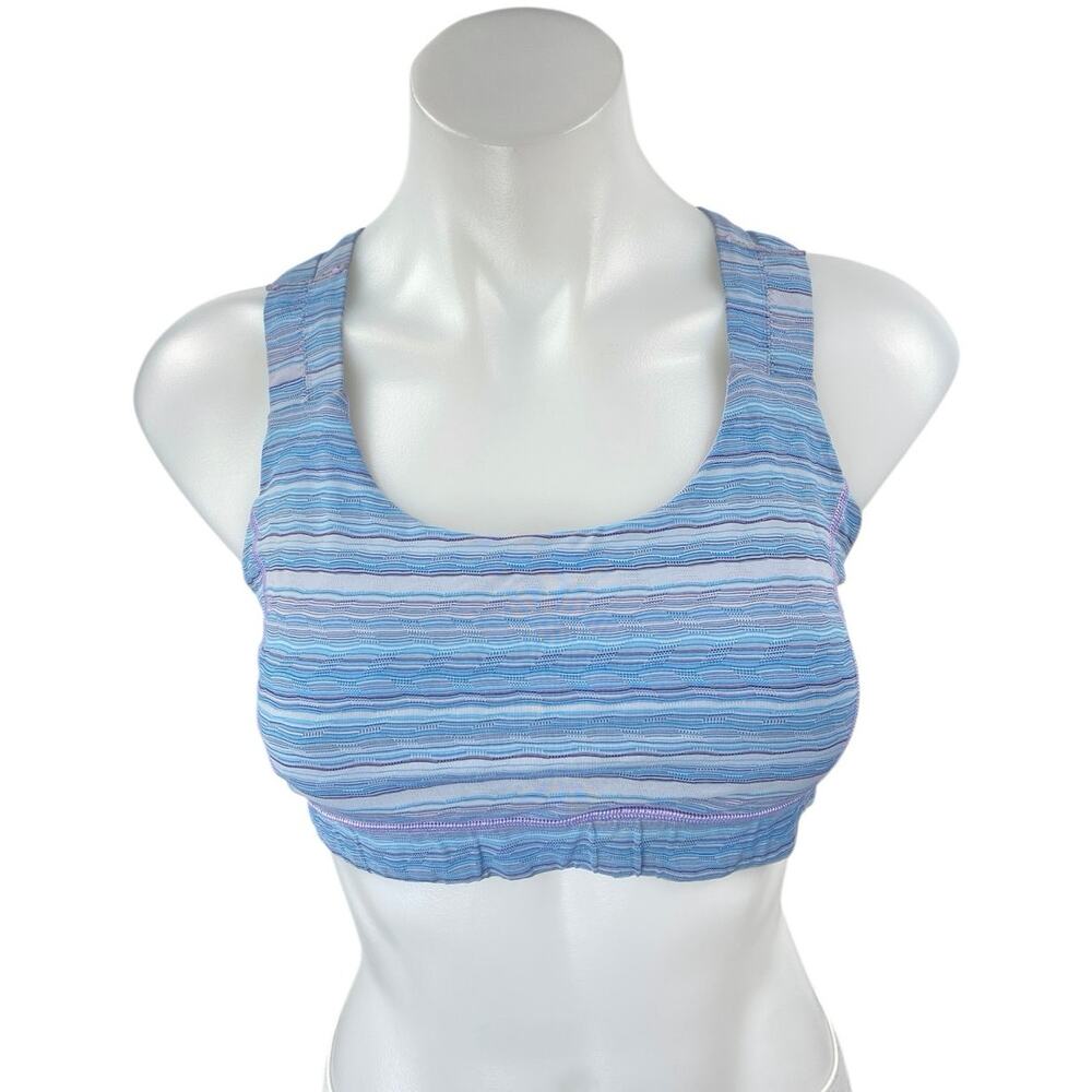 Lululemon Women's Blue Striped Sleeveless Athletic Sports Bra Crop Tank Top 10